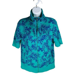 Cardigan Jacket Zip Up Teal Blue Hawaiian Medium